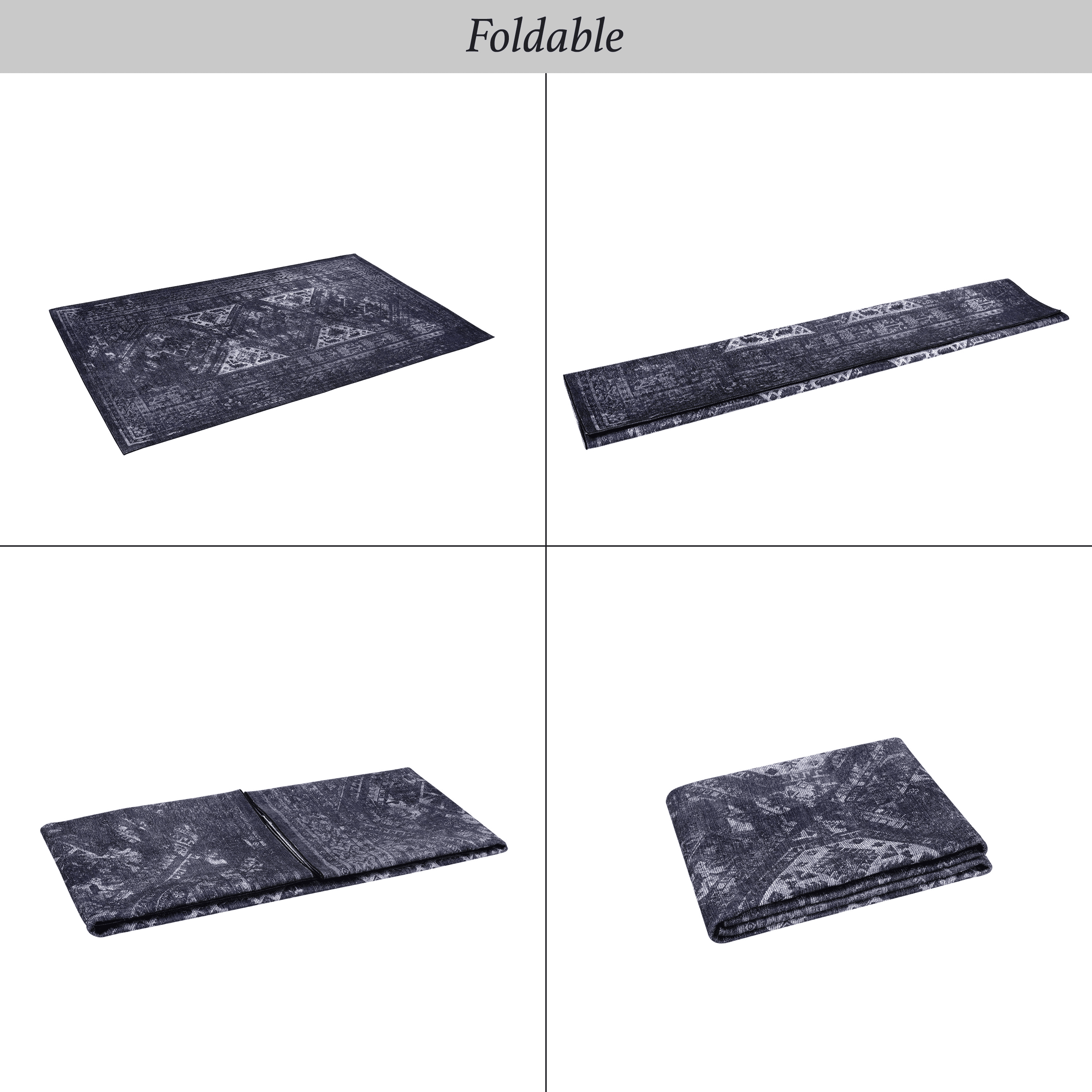 Naar Maval 2X8 Area Rug, Black/Gray Oriental, Machine Washable Rugs for Living Room, Non-Slip, Non-Shedding and Foldable Rugs