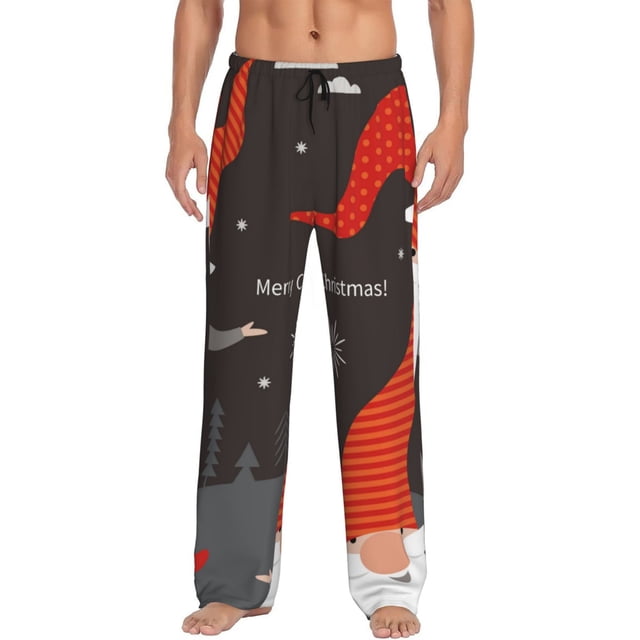 Fotbe Christmas Gnomes In Red Hats Pantalones de Pijama para Hombre, Pantalones de Dormir, Pantalones de Casa con Cintura Ajustable y Bolsillos-Large