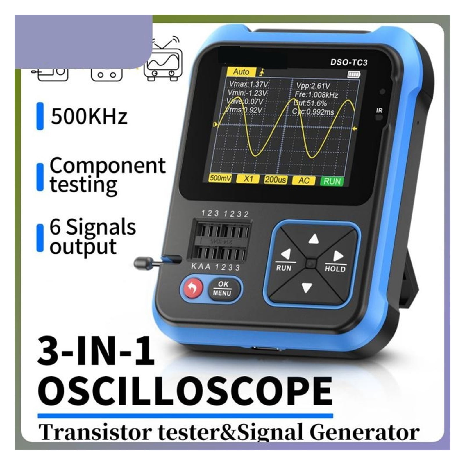 Signal Generator Portable Digital Oscilloscope 3-in-1 Oscilloscope Transistor Tester Multimeter ,Professional Designed