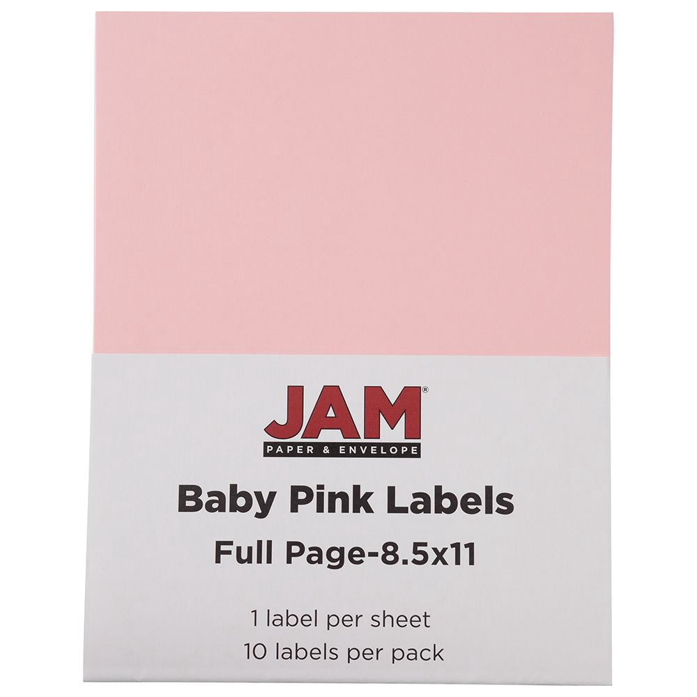 JAM Paper Full Page Labels, 8 1/2 x 11, Baby Pink, 10 per Pack