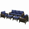 thumbnail image 6 of Wallowsun Patio Furniture Set,7 Pieces Outdoor Sectional Sofa Set,All-Weather Wicker Rattan High Back Patio Conversation Set with Ottomans and 4" Thick Cushions for Pool Patio Backyard，Blue, 6 of 7