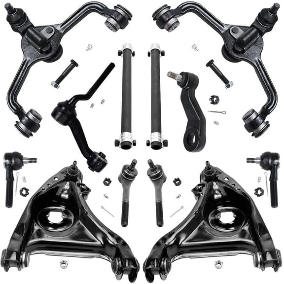 Detroit Axle - Front End 12pc Suspension Kit for 1995-2002 Mercury Grand Marquis Crown Victoria Lincoln Town Car Control Arms w/Ball Joints Tie Rods Replacement Idler Pitman Arm Adjusting Sleeves