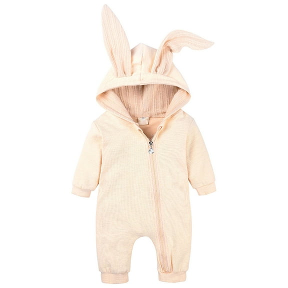 EnJoCho Kids Easter Bunny Jumpsuit Toddler Bunny Print Playsuit Baby Boys Girls Solid Zipper Hooded Rabbit Ear Jumpsuit Romper Clothes Toddler Easter Bunny Jumpsuit
