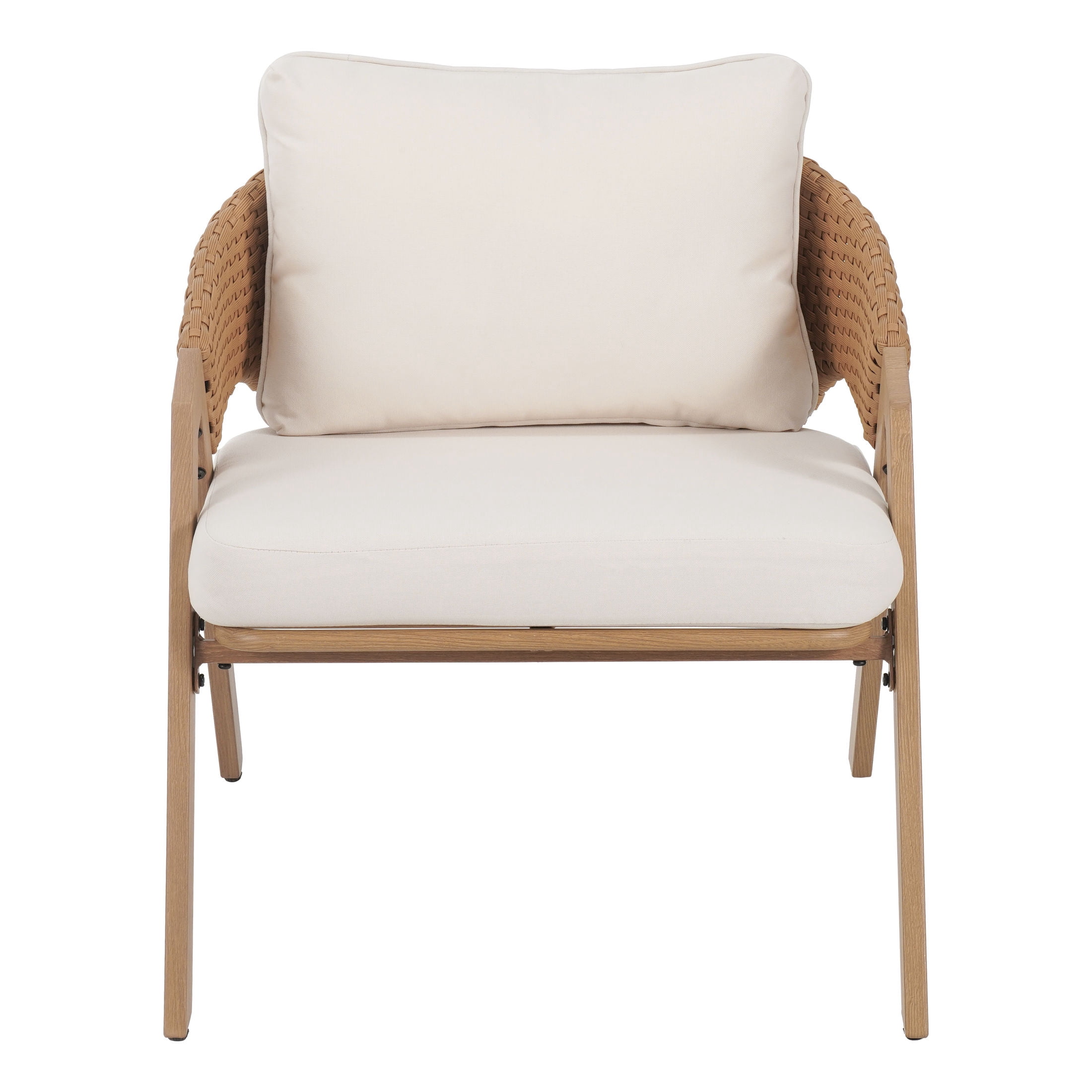 Christopher Knight Home Wicker Rattan Outdoor Lounge Chair with Cushions, Steel Frame, White, Set of 4