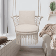 thumbnail image 5 of MoNiBloom Hammock Chair, Hanging Swing with Macrame and Cushion, Hanging Cotton Rope Chair for Indoor Outdoor Bedroom Patio Yard Deck Garden and Porch, Max 350 lbs, Beige, 5 of 11