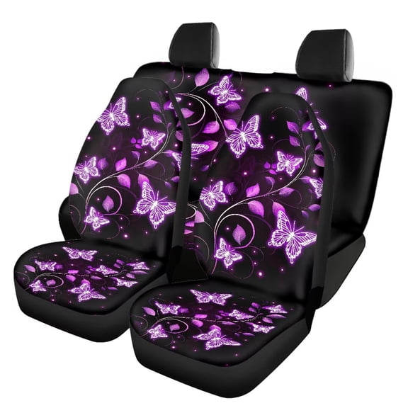 KUIFORTI Purple Butterfly Automobile Seat Cover Sets 4Pcs Front Seat Protector Carseat Rear Split Bench Cover Universal Vehicle Seat Protector for Auto Truck Van SUV