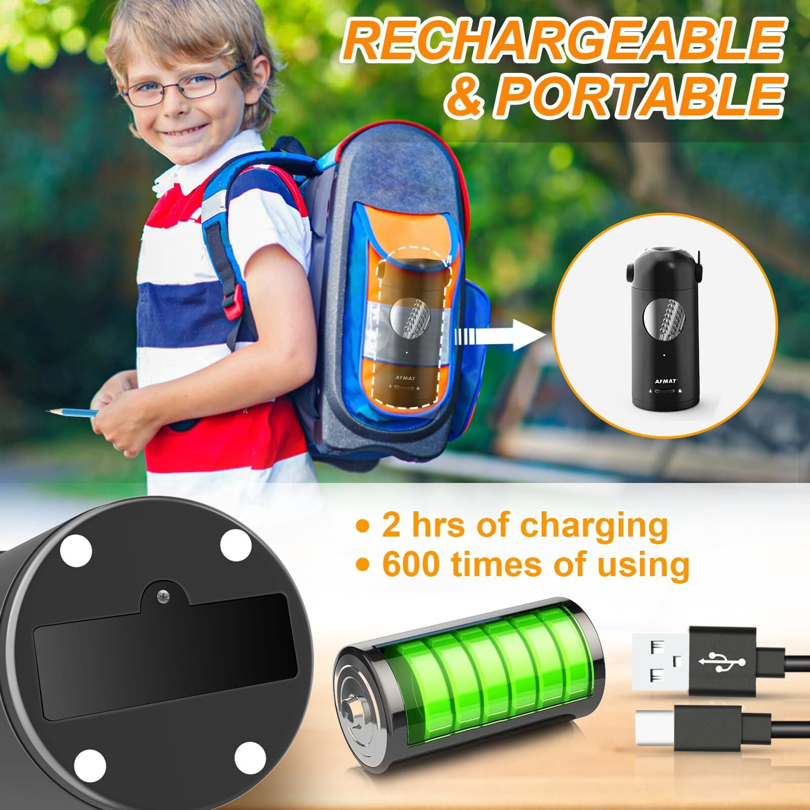 AFMAT Electric Pencil Sharpener for Colored Pencils 7-11.5mm, Auto in & Out, Fully Automatic Rechargeable Hands-Free Pencil Sharpener for Large Pencils, Black