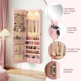 thumbnail image 4 of Giantex Jewelry Armoire Wall Door Mounted, Full Screen Lockable Jewelry Cabinet for Bedroom w/ LED Lights and Frameless Mirror (Pink), 4 of 9