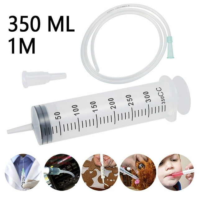 POINTERTECK Seringue de 350 ml avec Tube de 39,4 Po, Grandes Seringues en Plastique Réutilisables pour Distribution de Colle, Laboratoires Scientifiques, Arrosage, Usages Multiples