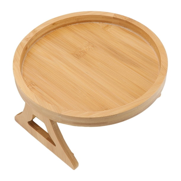 Sofa Arm Tray Table, Natural Bamboo Couch Tray, Foldable Round Table