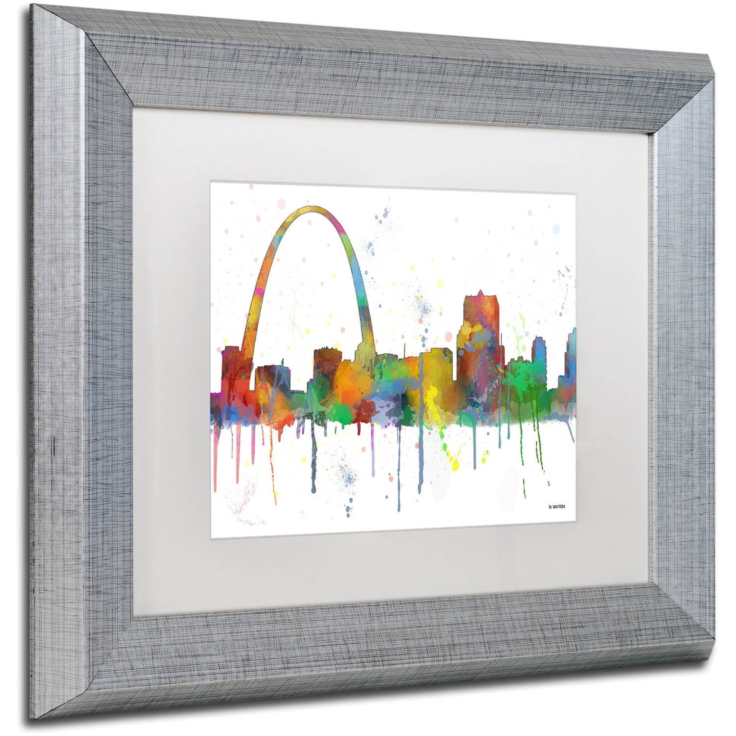 Trademark Fine Art "Gateway Arch St Louis Skyline" Canvas Art by Marlene Watson, White Matte, Silver Frame