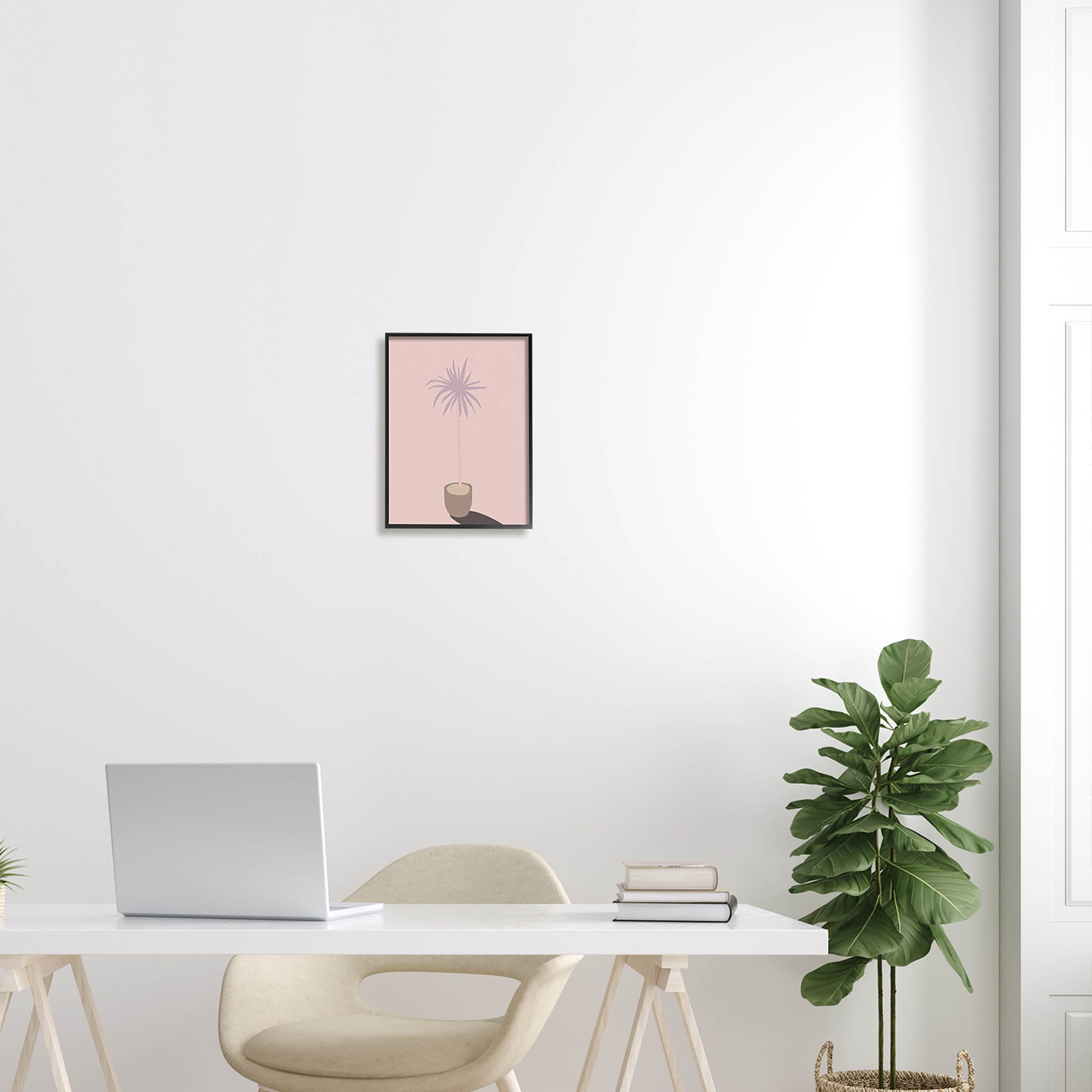 Pink Potted Palm Plant Botanical & Floral Graphic Art Black Framed Art Print Wall Art