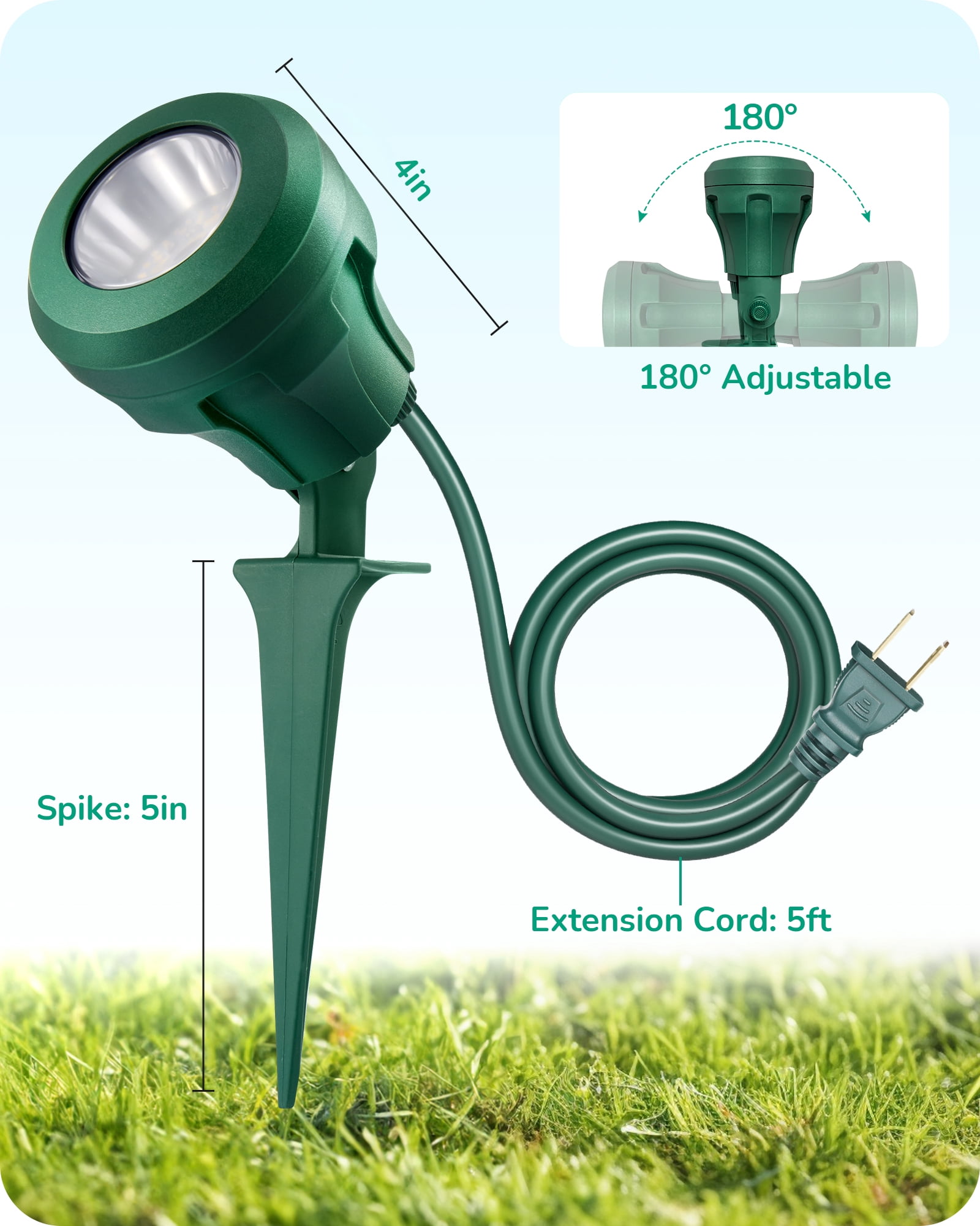 EDISHINE 4 Pack Garden Decor Spotlights Outdoor , LED landscape light with 3 Color Lenses Waterproof Electric plug in Light projector 400 Lumen, 5 FT Power Cord