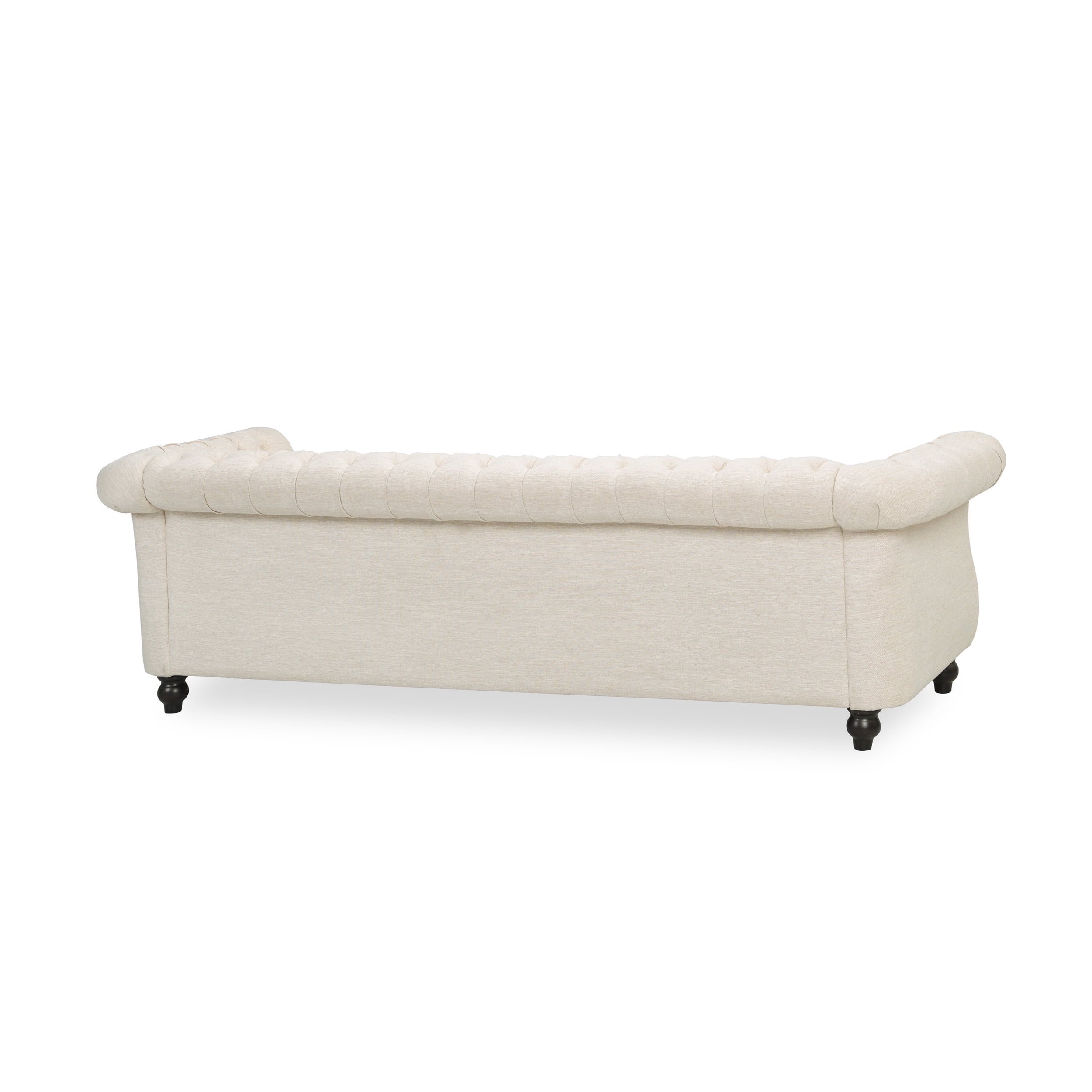 Noble House Augus Fabric Tufted 3 Seater Sofa, Beige, Dark Brown