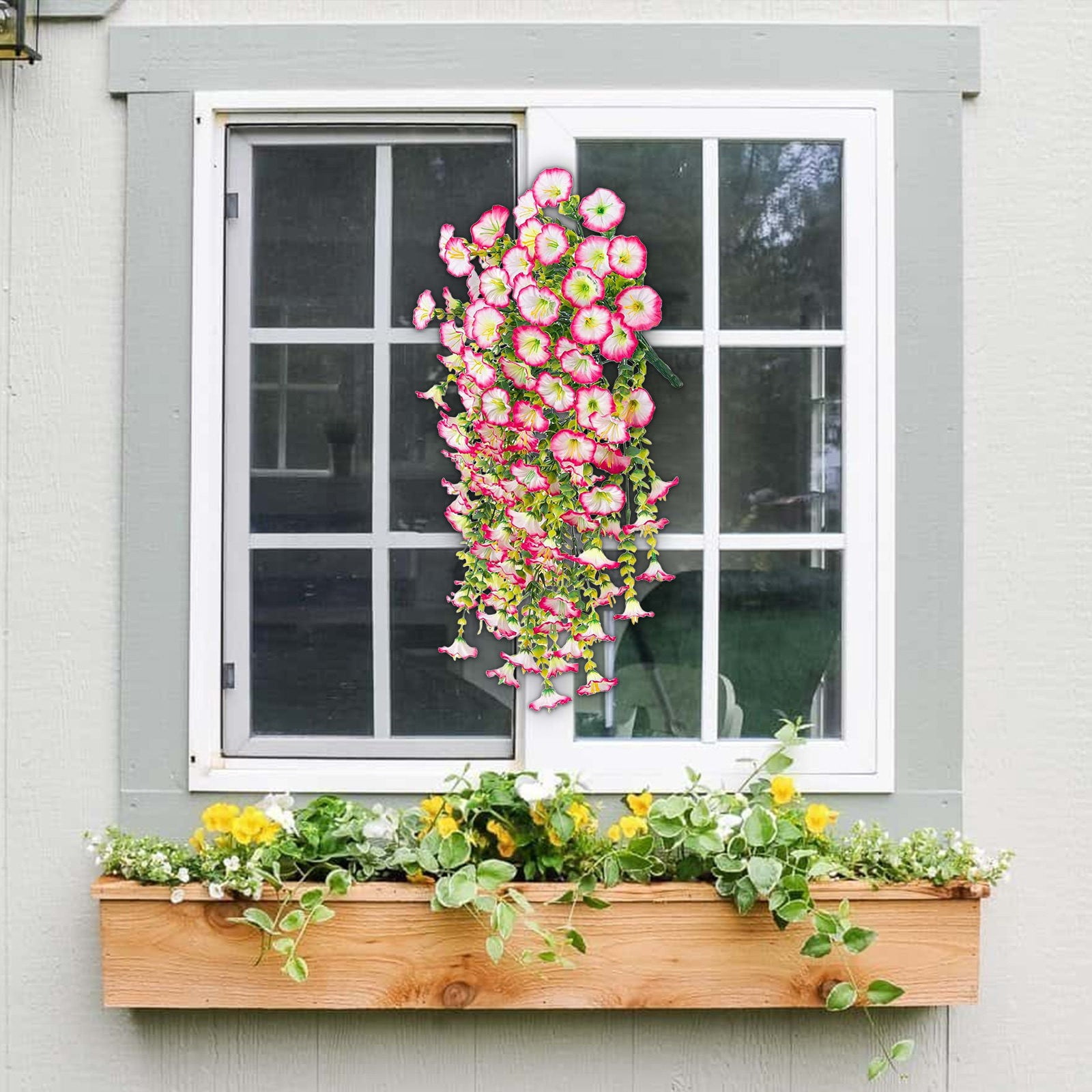 Elainilye Hanging Morning Glory Artificial Flower, Artificial Flowers for Outdoor, Hanging Baskets Fake Flowers for Home Porch Patio Balcony