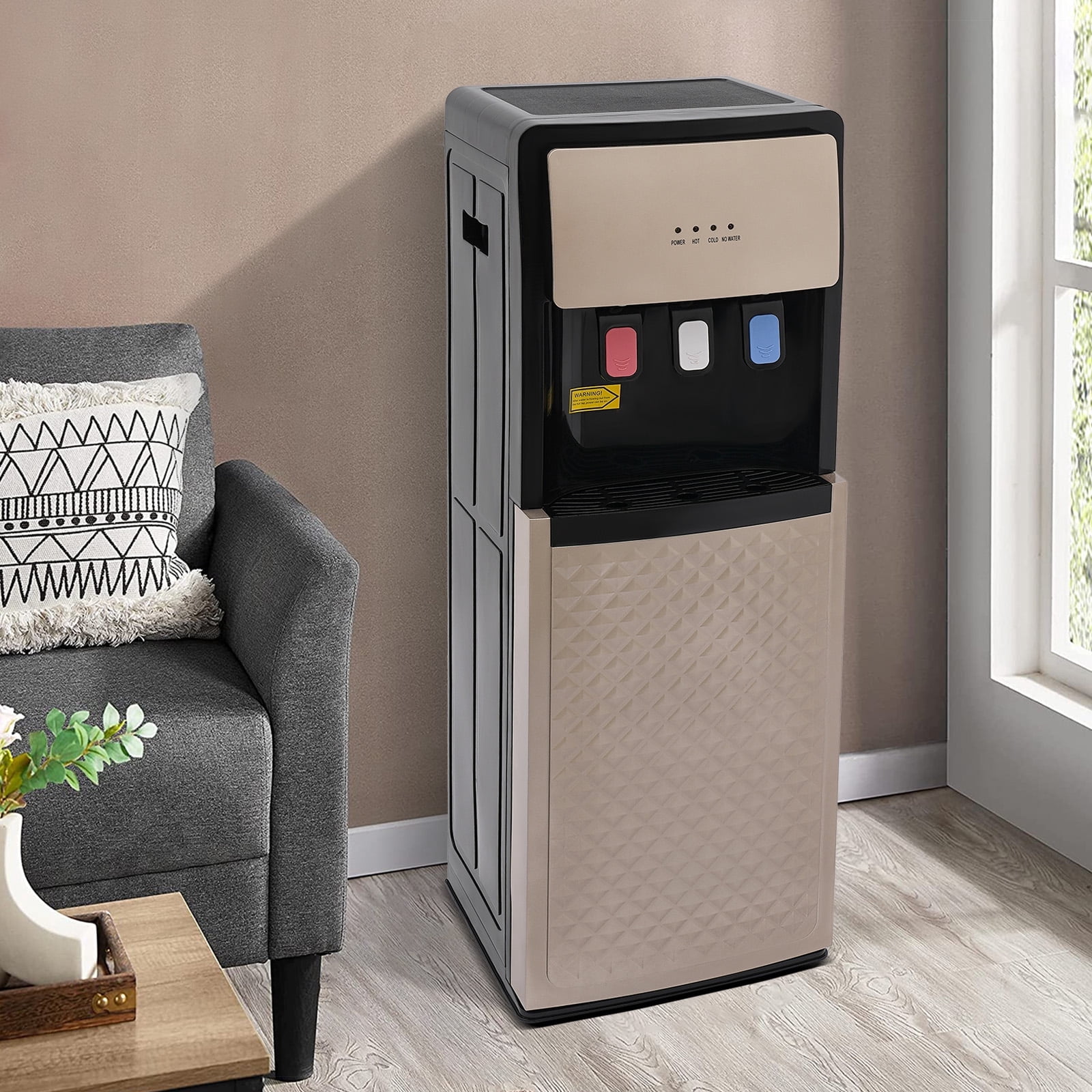 Bottom Loading Water Dispenser, 3 Temperatures (Hot, Cold, Room Temp), 500W Heating & 90W Cooling, Champagne Gold, Floor Standing Water Cooler for Home & Office