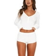thumbnail image 2 of Womenacute;s Spring Summer Outfit Sets Long Sleeve Button Tops + Solid Color Low Waist Shorts, 2 of 9