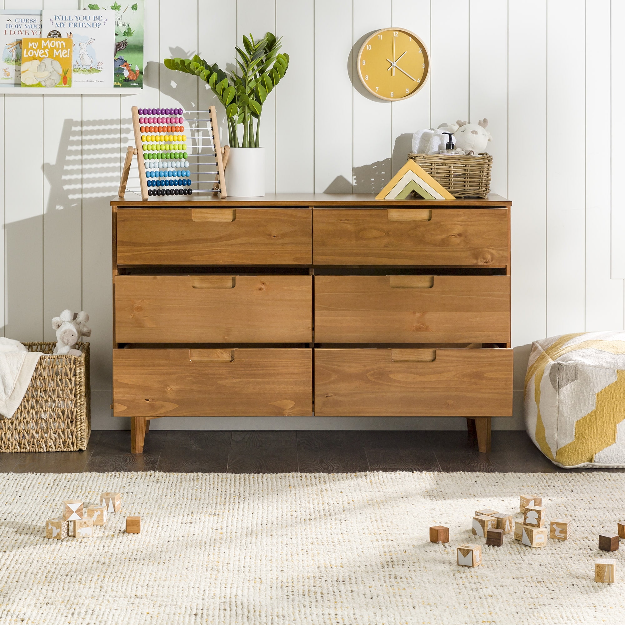 Walker Edison Sonoma 6-Drawer Solid Wood Caramel Dresser