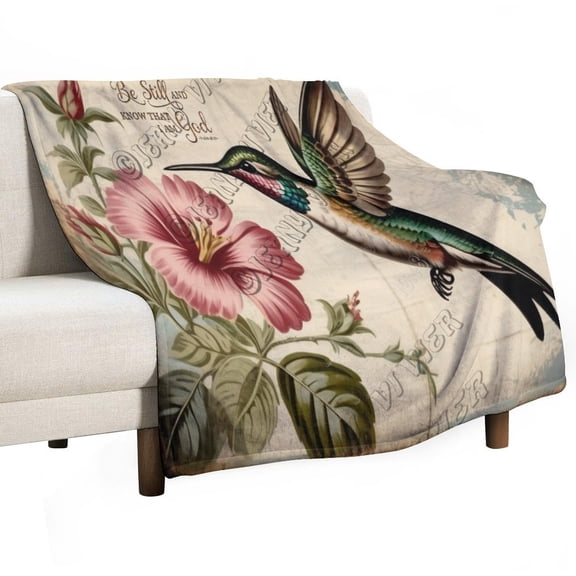 Super Soft Flannel Fleece Throw Blanket With Hummingbird Be Still And Know That I Am God Great for Sofas, Couches, Beds, Camping, and Travel, The Whole Room Feels Soft and Cozy 60"x80"