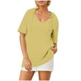thumbnail image 5 of Fanxing Womens Short Sleeve Hoodies V Neck Summer Tops with Hood Loose Fit Drawstring Pullovers Yellow,M, 5 of 7