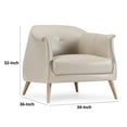 thumbnail image 5 of Benjara Teli 36 Inch Club Chair, Curved Cushioned Seat, Ivory Real Leather, Wood, 5 of 5