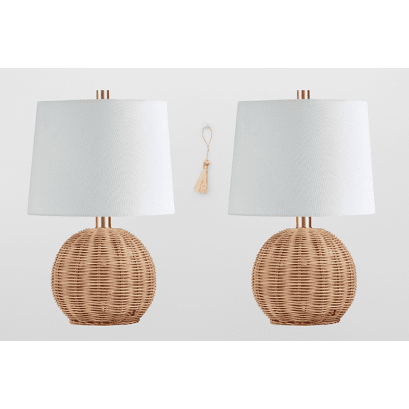 KY Woven Rattan Table Lamp,Small Bedside Table Lamp With White Shade,Home Decor Lamps   for Living Room Bedroom Study Room