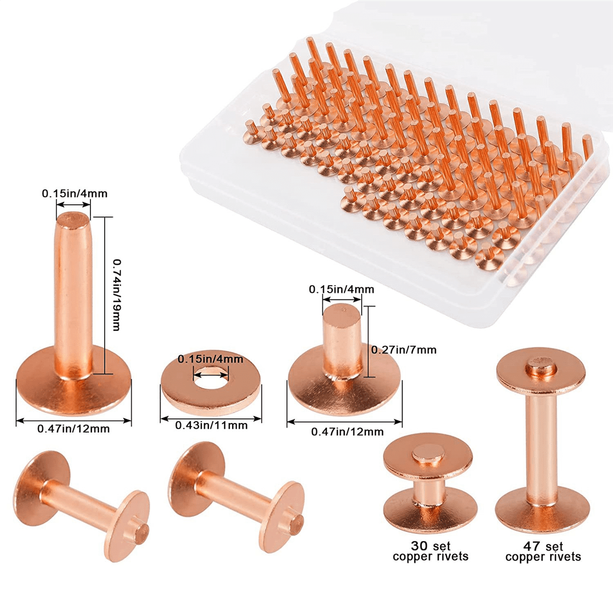 154Pcs Copper Rivets for Leather, Leather Rivets, Pure Copper Rivets and Burrs for Leather Work Jeans Jacket