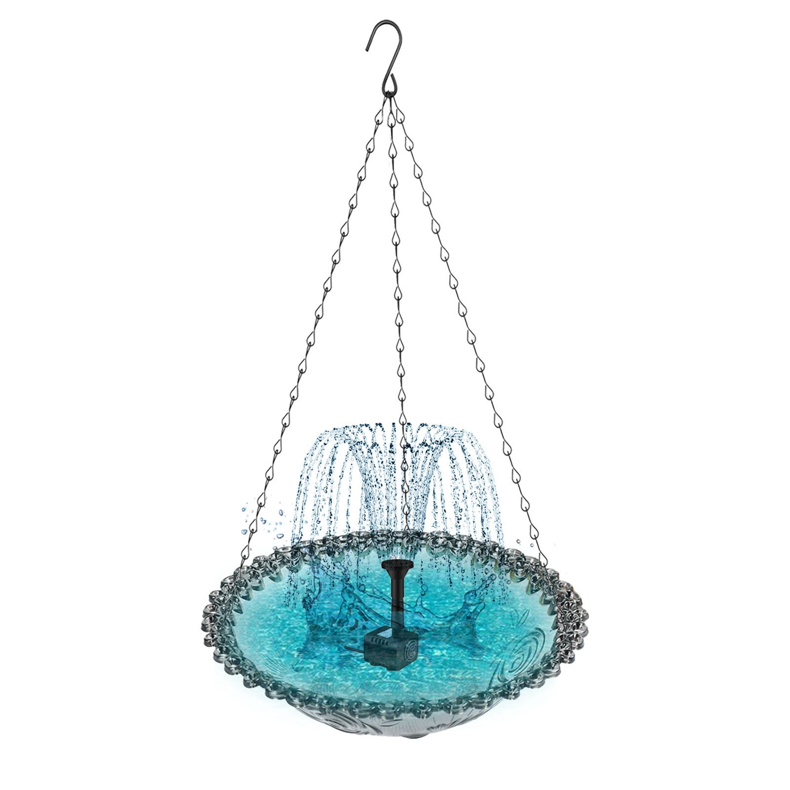 Solar Fountain BirdBath, Outdoor Hanging Bird Bath Fountain, Garden Hanging Hummingbird Bath Bowl Bird Shower with 7 Nozzles for Garden Lawn Yard