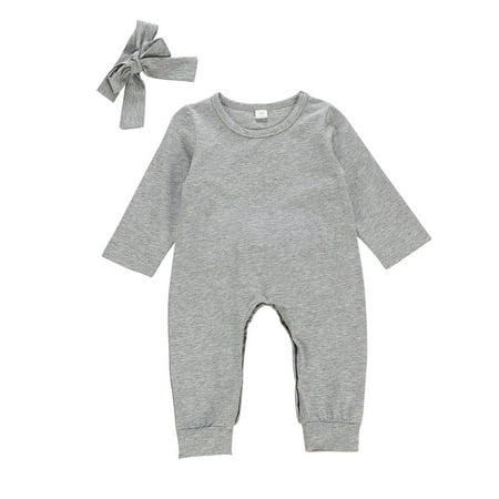 

Aompmsdx Kids Infant Newborn Baby Girls Long Sleeve Patchwork Bowknot Romper Jumpsuit With Headbands Outfits Set Clothes 2Pcsmother Kids
