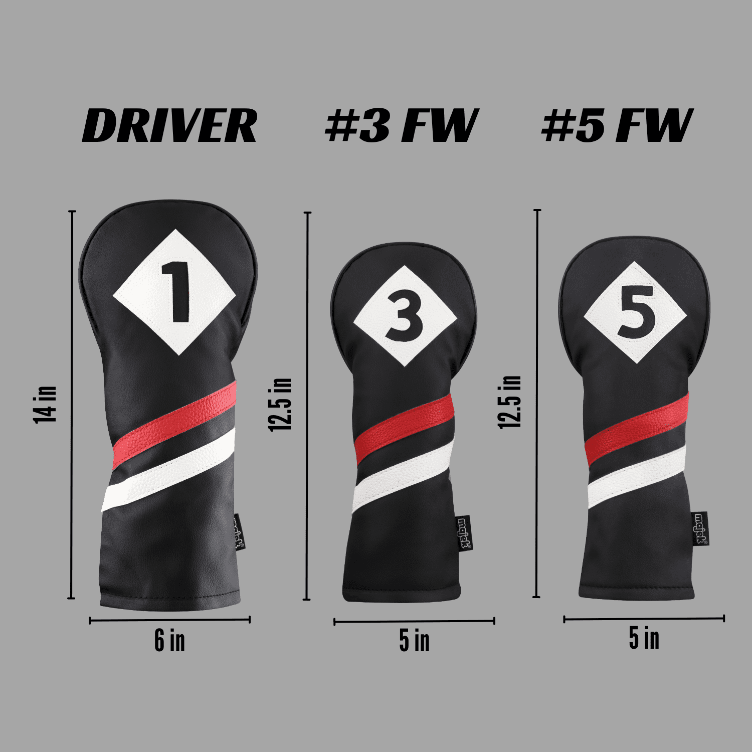 Majek Retro Golf Headcovers Black Red and White Vintage Leather Style 1 3 5 Driver and Fairway Head Covers Fits 460cc Drivers Classic Look