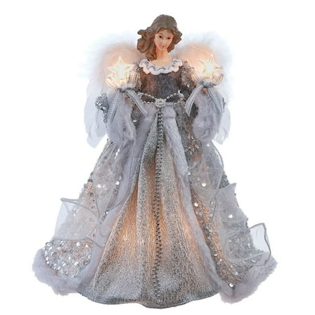 Kurt Adler 14-Inch UL 10-Light Silver and Ivory Angel Tree Topper