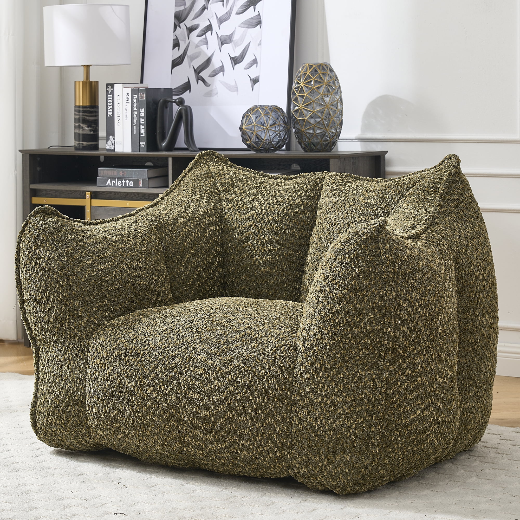 Newest Heavy-Duty Chenille Bean Bag Chair - 2-Person High-Density Foam & Portable Design for Family Entertainment