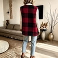 thumbnail image 4 of Kinrui Women's Plaid Fleece Vests Tops Zip Up Collarless Sleeveless Fall Jacket Lightweight Fuzzy Outerwear with Pockects Red XL, 4 of 6