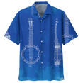 thumbnail image 2 of Camisa hawaiana con estampado 3D de guitarra de banjo para hombre, blusa con botones de instrumento musical, solapa suelta, manga corta, hawaiana, 2 of 5