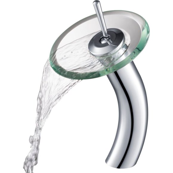 Transparent glass waterfall bathroom sink faucet with chrome finish