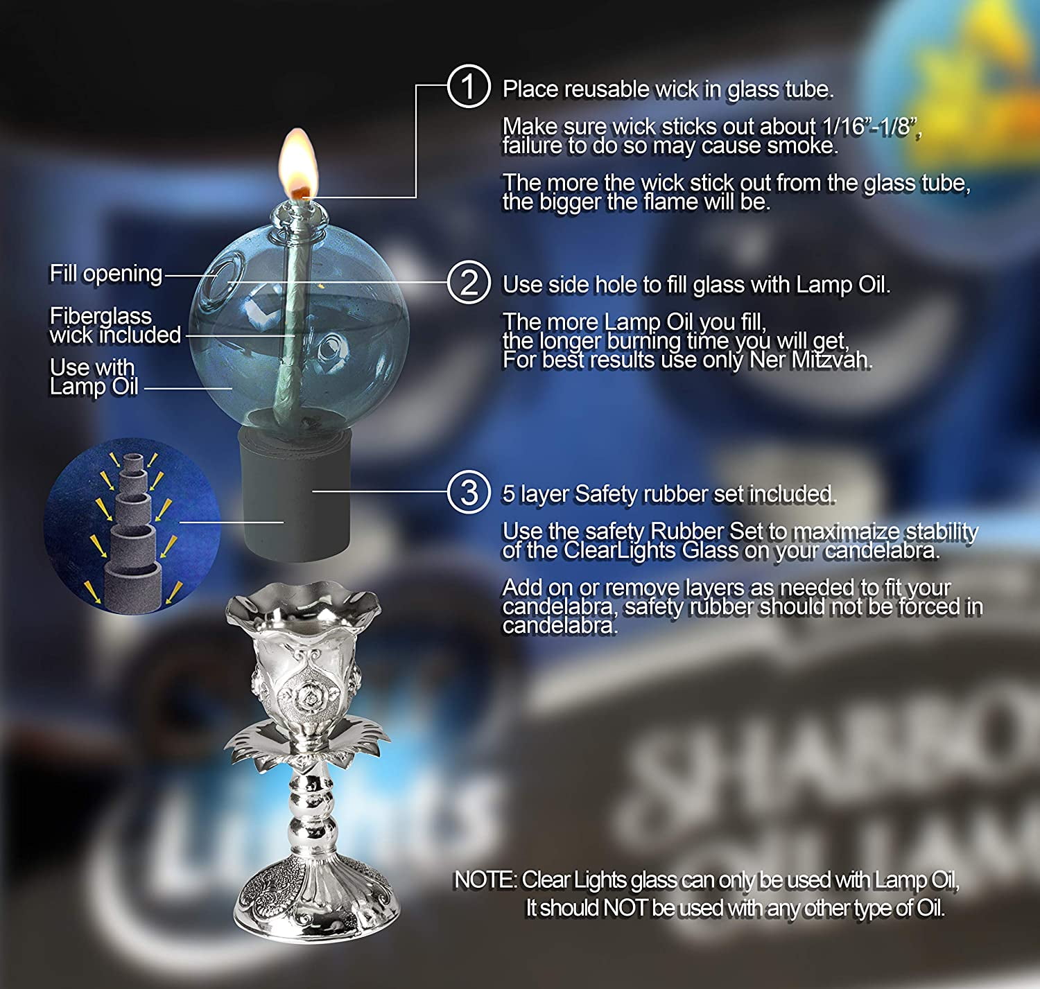 Ner Mitzvah, 1.5" Oil Lamp Lantern for Indoor and Outdoor Use - Modern