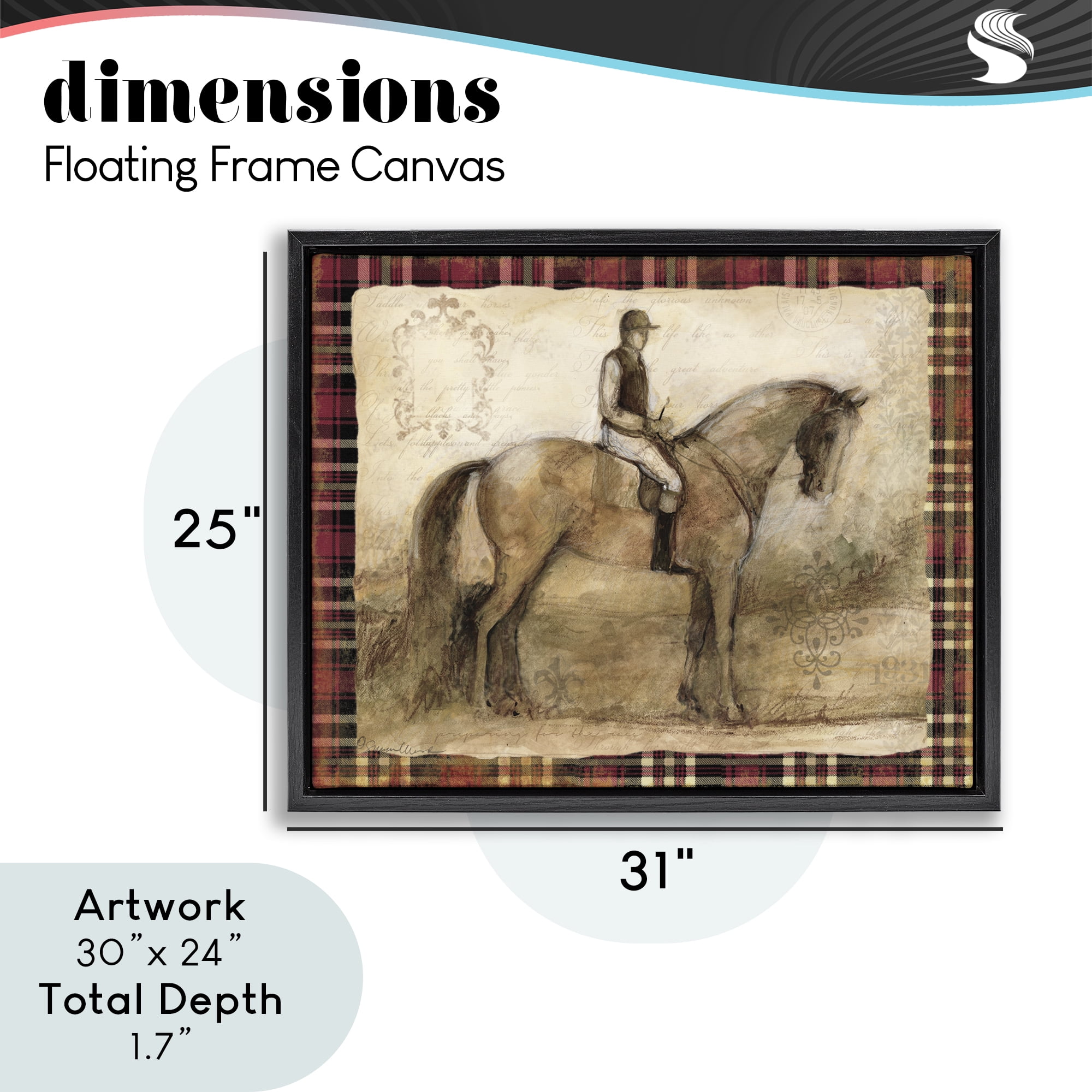 Stupell Industries Horse With Jockey & Plaid Black Framed Floater Canvas Wall Art, design by Susan Winget