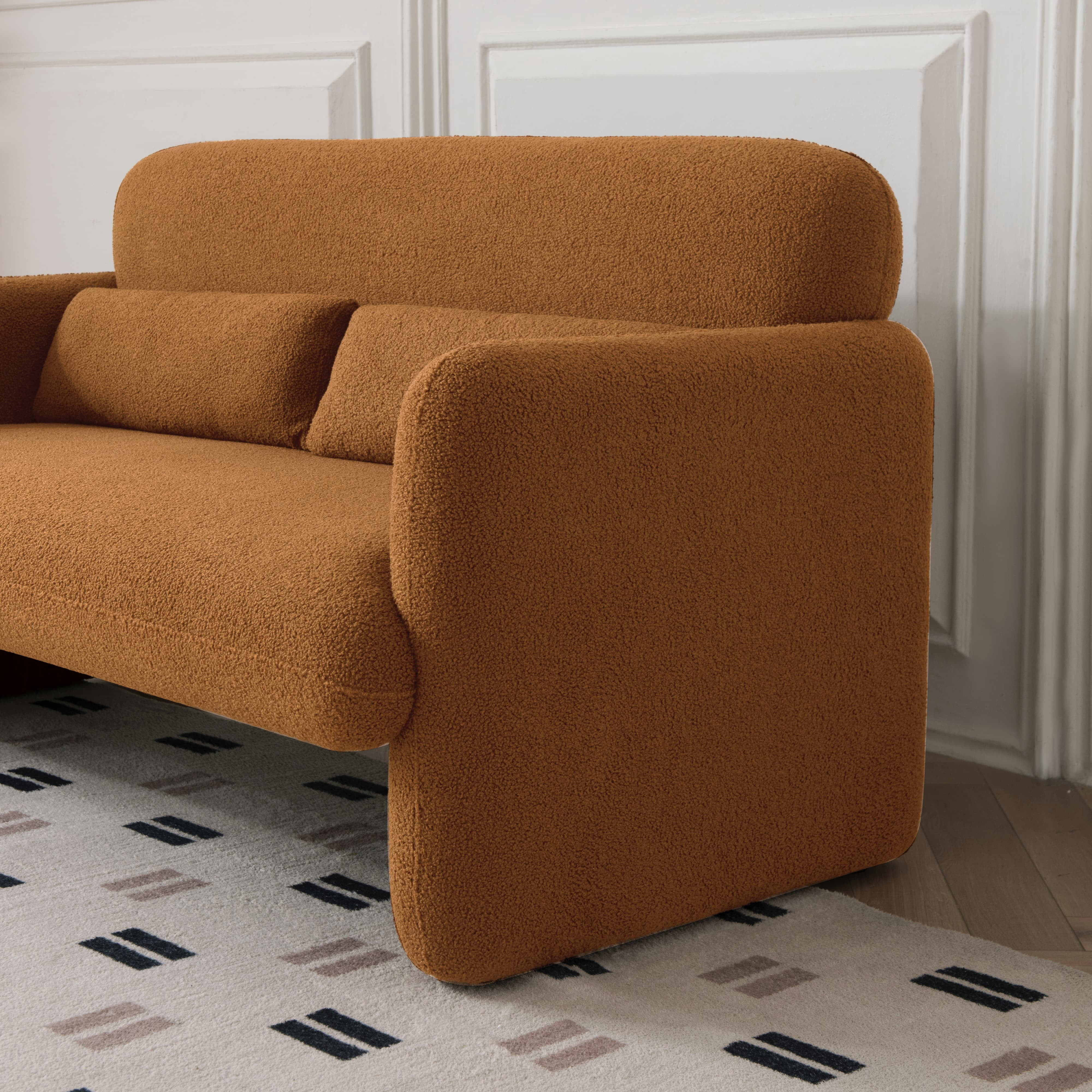 MAYEERTY Modern Lamb Fabric Loveseat Sofa Solid Wood Frame Toss Pillow Included