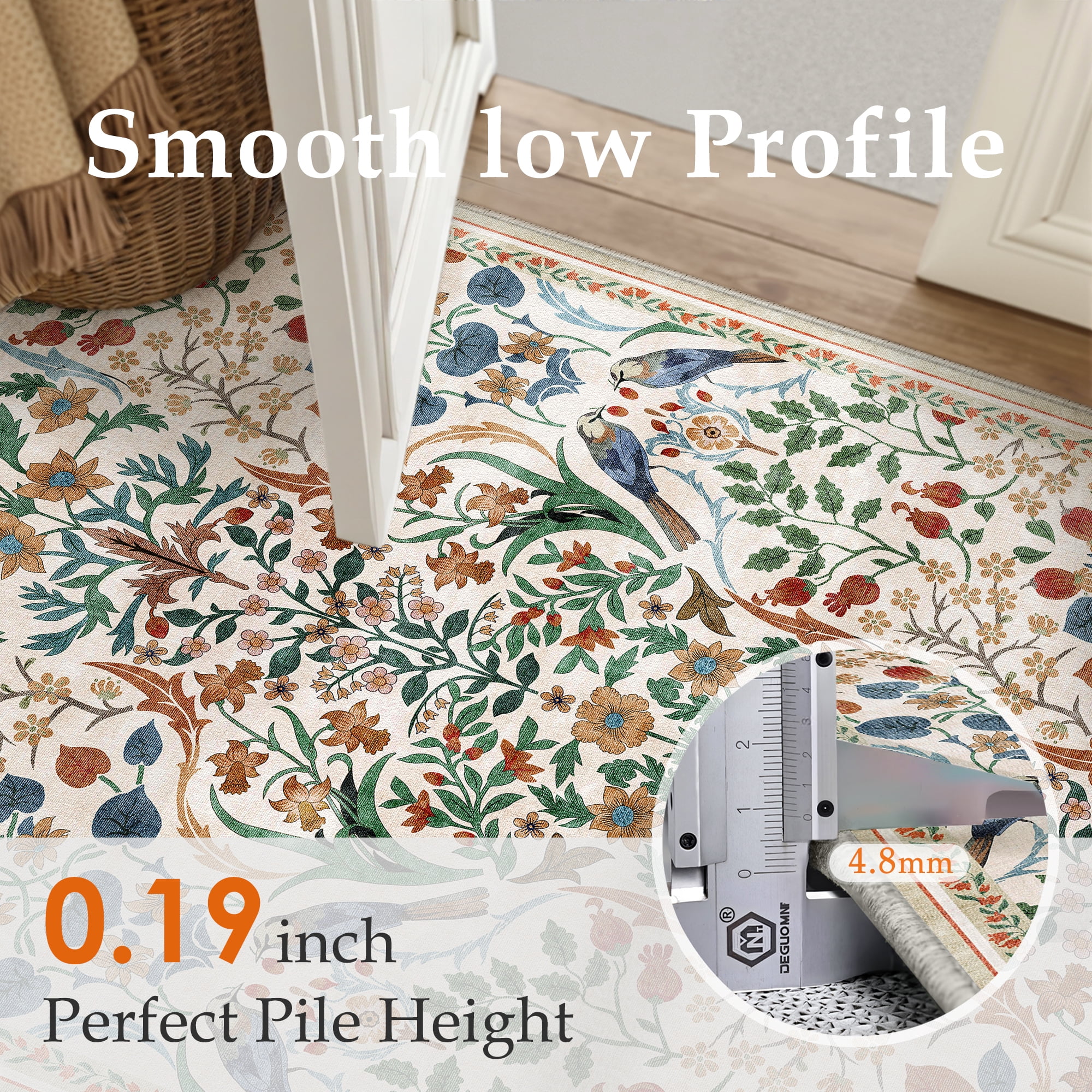 BERTHMEER 2'x6' Runner Rugs for Hallway Bathroom Bedroom Entryway Kitchen Non Slip Washable Beige Floral Vintage Oriental Traditional Flower Runner Rugs, Multicolor