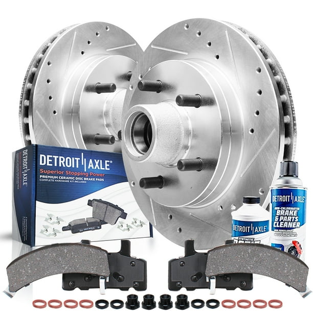 Detroit Axle Front Drilled Slotted Brakes and Rotors Brake Pads
