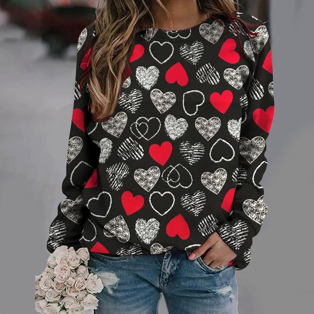 ICHUANYI Liquidación Mujeres Manga Larga Casual Día de San Valentín Impresión Cuello Redondo Sudadera Cuello Redondo Jersey Túnica Tops ICHUANYI WER202308243932