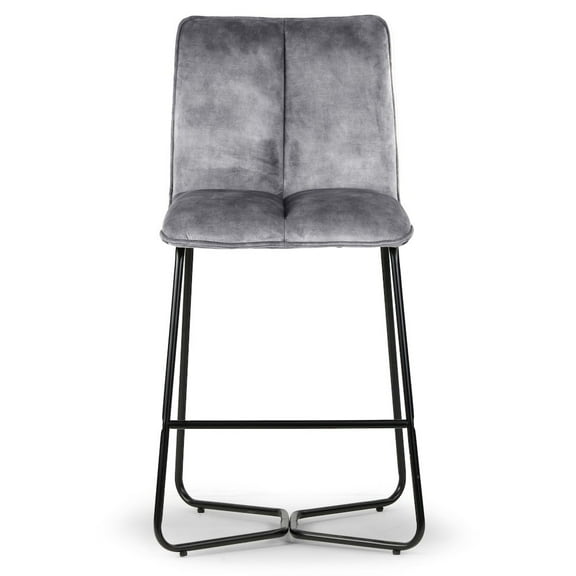 Set of 2 Avent Gray Fabric Counter Stool with Black Metal Legs