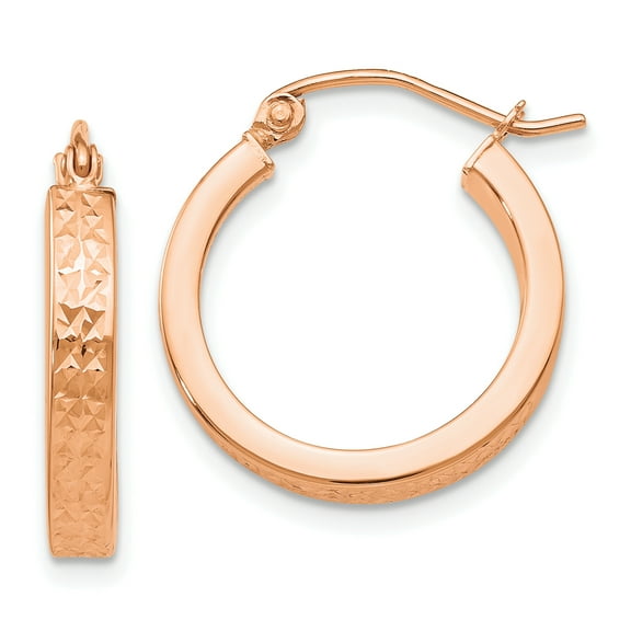Beautiful 14K Rose Diamond cut In and Out Hoop Earrings