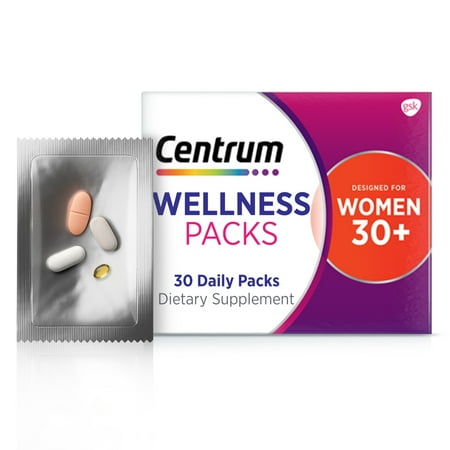 Centrum Wellness Packs Daily Vitamins for Women In Their 30S, With Complete Multivitamin, Vitamin D Supplement, Collagen I and Iii, Vitamin C 1000Mg With Rose Hips - 30 Packs/1 Month