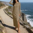 thumbnail image 4 of Hilenly Women Long Sleeve Dresses Spring Casual Crewneck Loose Fit Maxi Dress Split Flowy Travel Vacation Long Dress with Pockets, 4 of 7