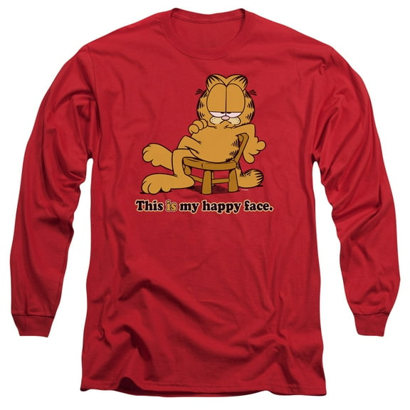 Garfield Happy Face Long Sleeve Adult 18/1 T-Shirt Red
