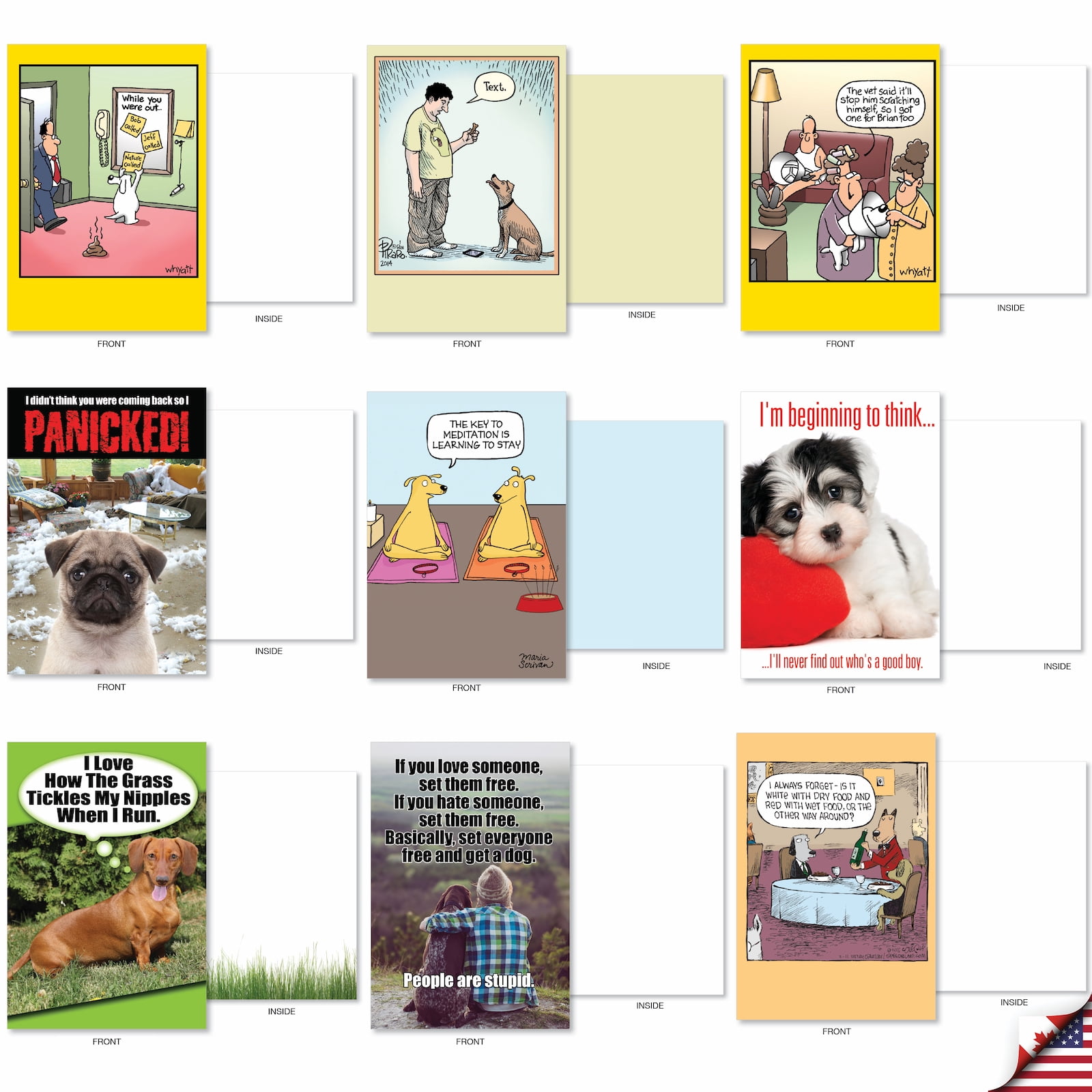 NobleWorks 36 Assorted Box Set Funny Blank Greeting Cards w/5 x 7 Inch Envelopes (36 Designs, 1 Each) Blank All Occasions Barking Blanks AC7753OCB-B1x36