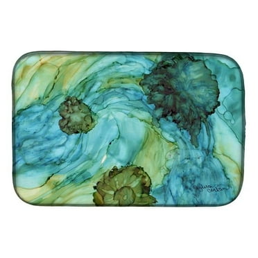 Carolines Treasures 8952DDM Abstract in Teal Flowers Dish Drying Mat