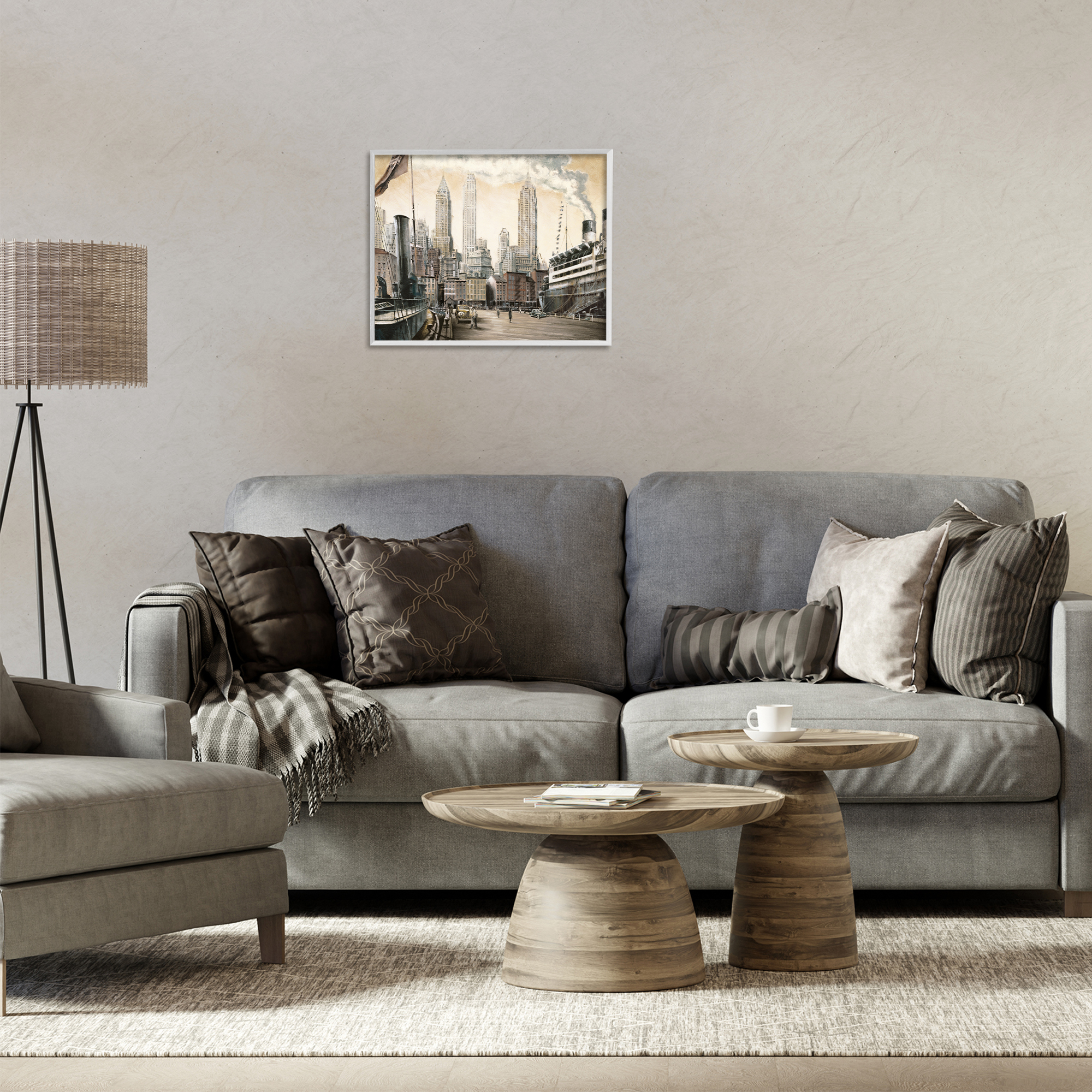 Stupell Industries Urban Boat Harbour Scenery Painting White Framed Art Print Wall Art, 20 x 16