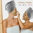 thumbnail image 3 of AIDEA Microfiber Hair Towel Wrap for Women, 3 Pack 10 inch X 26 inch, Super Absorbent Quick Dry Hair Turban (Gray+Pink+White), 3 of 5